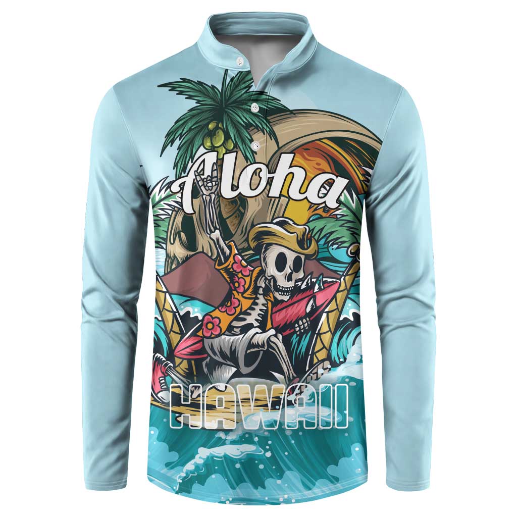 Personalized Aloha Hawaii Skeleton Button Sweatshirt Tropical Summer Vibe LT01 Blue - Polynesian Pride