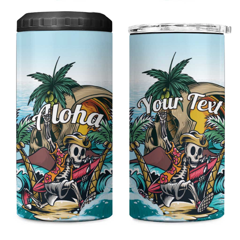 Personalized Aloha Hawaii Skeleton 4 in 1 Can Cooler Tumbler Tropical Summer Vibe LT01 One Size: 16 oz Blue - Polynesian Pride