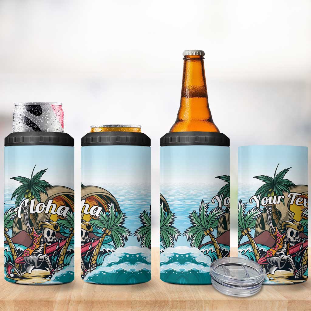 Personalized Aloha Hawaii Skeleton 4 in 1 Can Cooler Tumbler Tropical Summer Vibe LT01 - Polynesian Pride