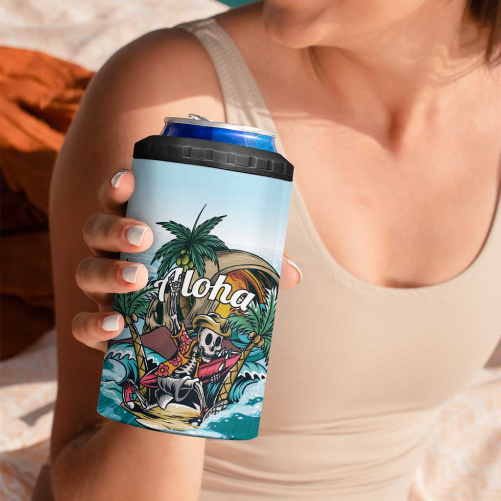 Personalized Aloha Hawaii Skeleton 4 in 1 Can Cooler Tumbler Tropical Summer Vibe LT01 - Polynesian Pride