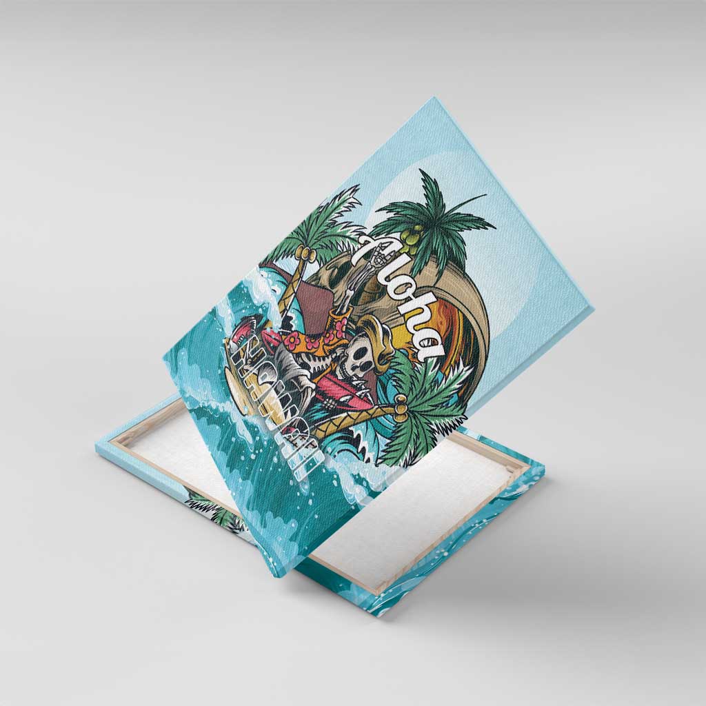 Aloha Hawaii Skeleton Canvas Wall Art Tropical Summer Vibe LT01 With Frame Blue - Polynesian Pride