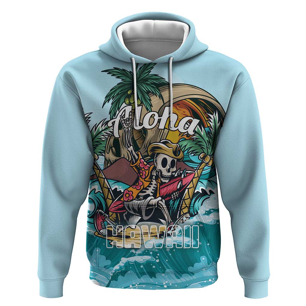 Personalized Aloha Hawaii Skeleton Hoodie Tropical Summer Vibe LT01 Pullover Hoodie Blue - Polynesian Pride