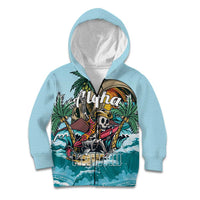 Personalized Aloha Hawaii Skeleton Kid Hoodie Tropical Summer Vibe LT01 Zip Hoodie Blue - Polynesian Pride