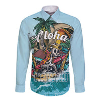 Personalized Aloha Hawaii Skeleton Long Sleeve Button Shirt Tropical Summer Vibe LT01 Unisex Blue - Polynesian Pride