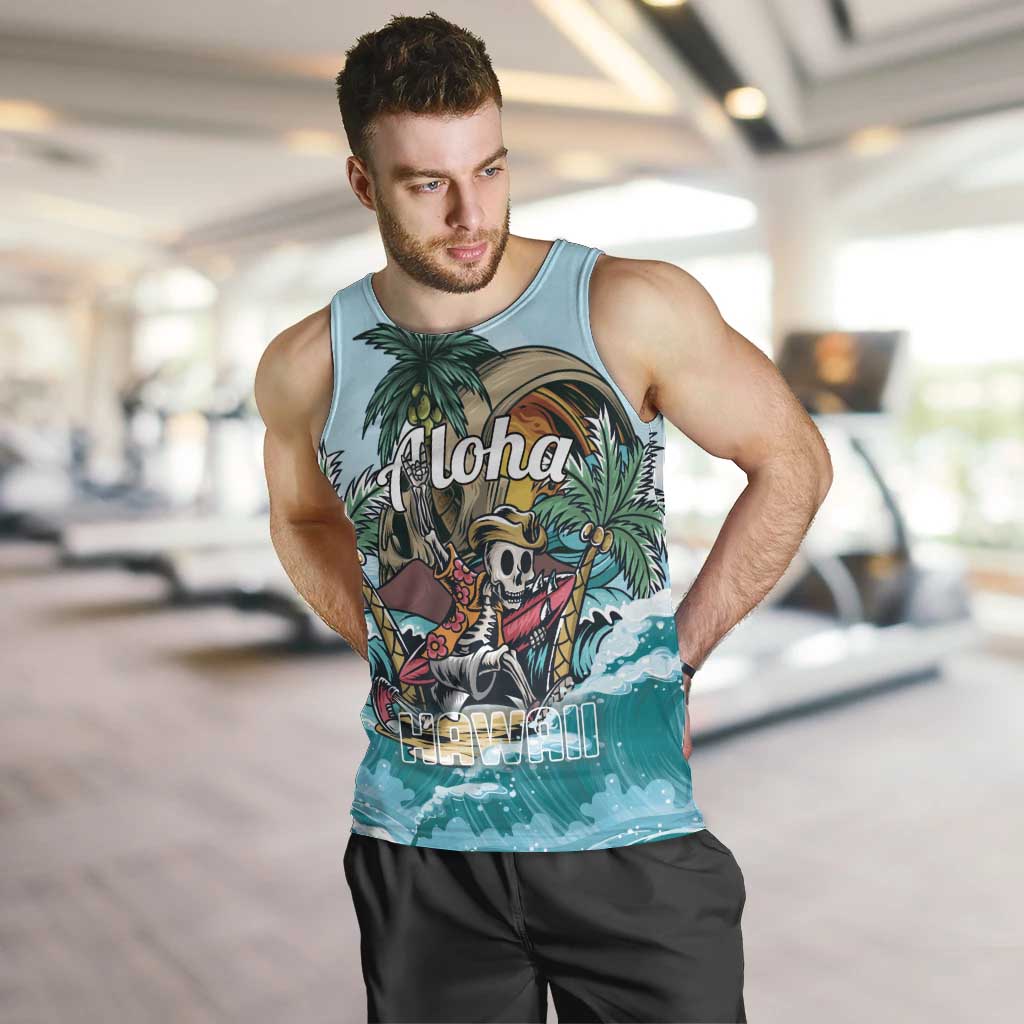 Personalized Aloha Hawaii Skeleton Men Tank Top Tropical Summer Vibe LT01 Blue - Polynesian Pride
