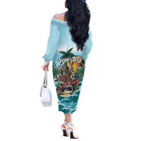 Personalized Aloha Hawaii Skeleton Off The Shoulder Long Sleeve Dress Tropical Summer Vibe LT01 - Polynesian Pride