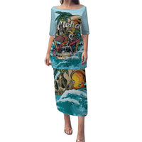 Personalized Aloha Hawaii Skeleton Puletasi Tropical Summer Vibe LT01 Long Dress Blue - Polynesian Pride