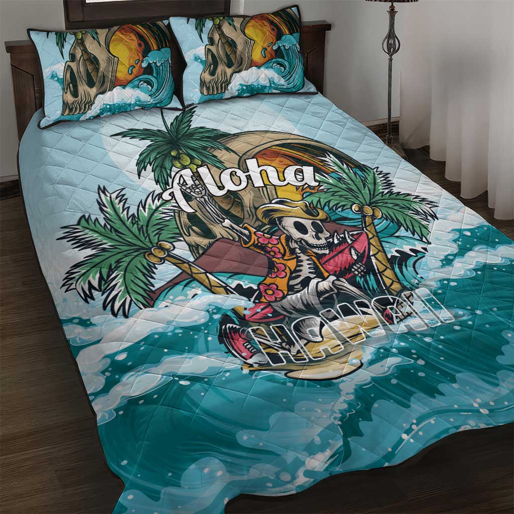 Aloha Hawaii Skeleton Quilt Bed Set Tropical Summer Vibe LT01 Blue - Polynesian Pride