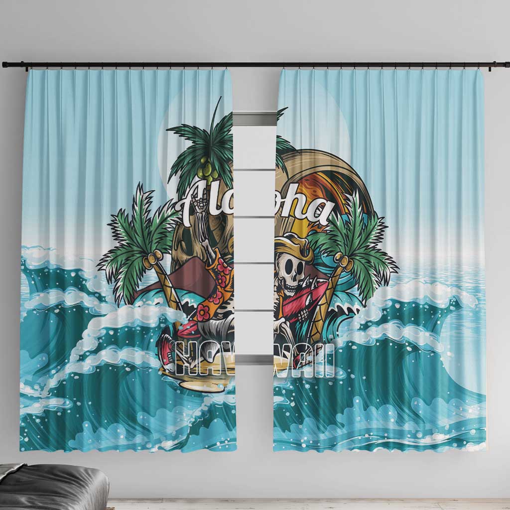 Aloha Hawaii Skeleton Window Curtain Tropical Summer Vibe LT01 With Hooks Blue - Polynesian Pride