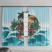 Aloha Hawaii Skeleton Window Curtain Tropical Summer Vibe LT01 With Hooks Blue - Polynesian Pride