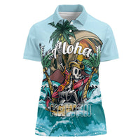 Personalized Aloha Hawaii Skeleton Women Polo Shirt Tropical Summer Vibe LT01 Female Blue - Polynesian Pride