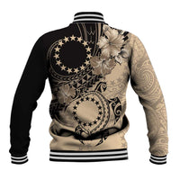 Cook Islands Turtle Baseball Jacket Stars and Hibiscus - Beige LT01 - Polynesian Pride