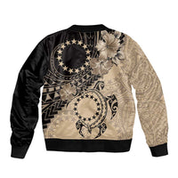 Cook Islands Turtle Bomber Jacket Stars and Hibiscus - Beige LT01 - Polynesian Pride