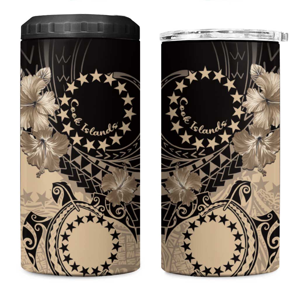 Cook Islands Turtle 4 in 1 Can Cooler Tumbler Stars and Hibiscus - Beige LT01 One Size: 16 oz Beige - Polynesian Pride