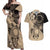 Cook Islands Turtle Couples Matching Off Shoulder Maxi Dress and Hawaiian Shirt Stars and Hibiscus - Beige