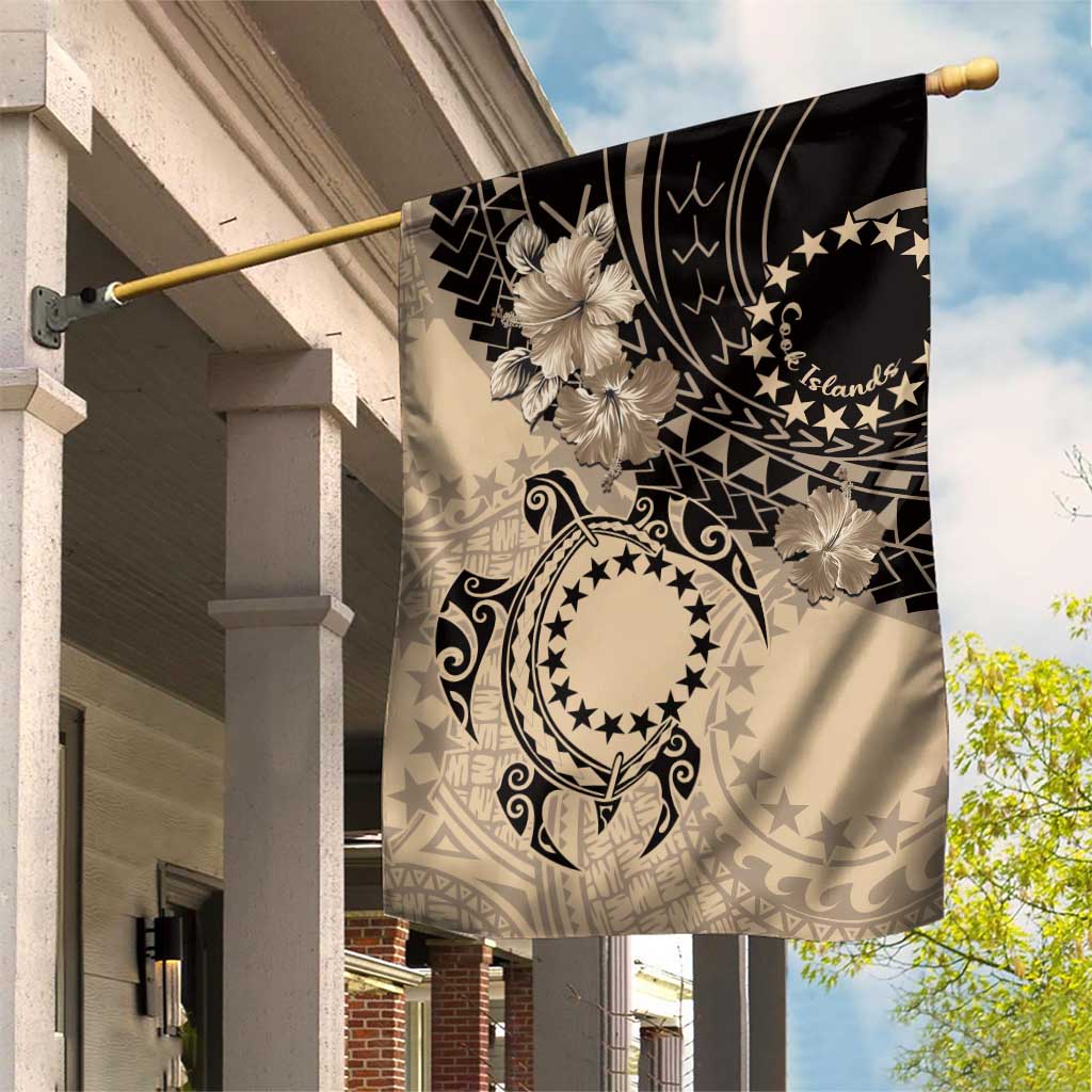 Cook Islands Turtle Garden Flag Stars and Hibiscus - Beige LT01 House Flag Beige - Polynesian Pride