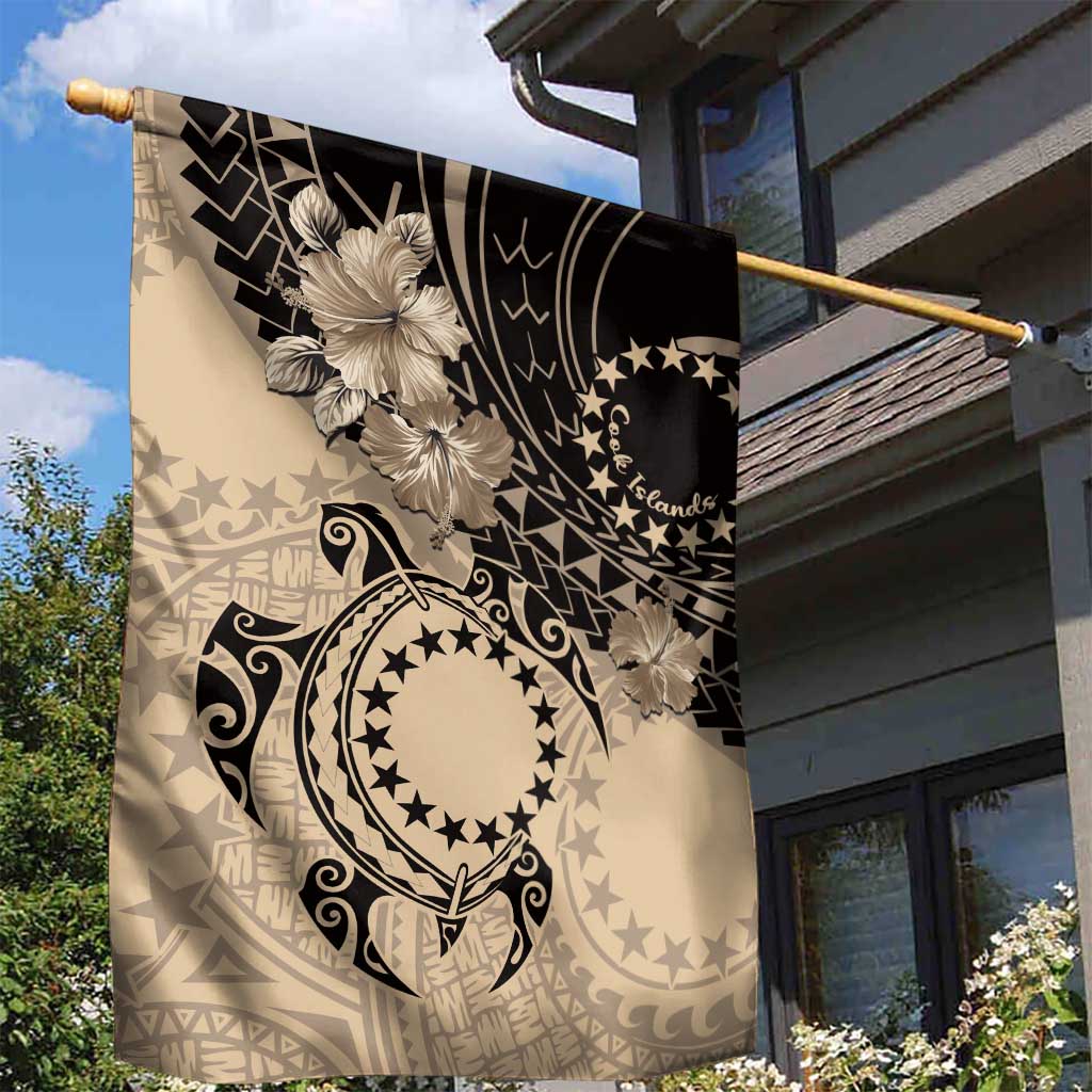 Cook Islands Turtle Garden Flag Stars and Hibiscus - Beige LT01 - Polynesian Pride