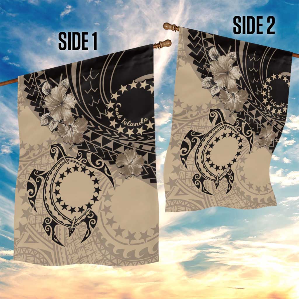 Cook Islands Turtle Garden Flag Stars and Hibiscus - Beige LT01 - Polynesian Pride