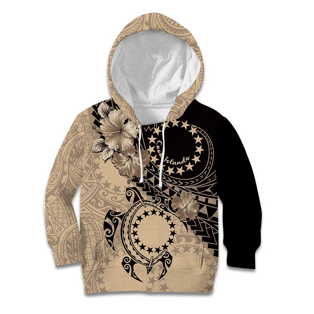Cook Islands Turtle Kid Hoodie Stars and Hibiscus - Beige LT01 Hoodie Beige - Polynesian Pride