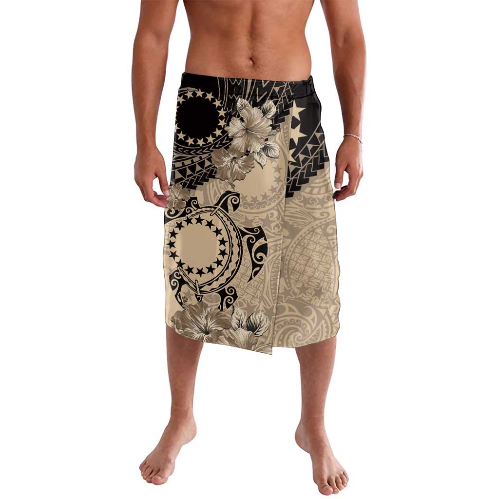 Cook Islands Turtle Lavalava Stars and Hibiscus - Beige