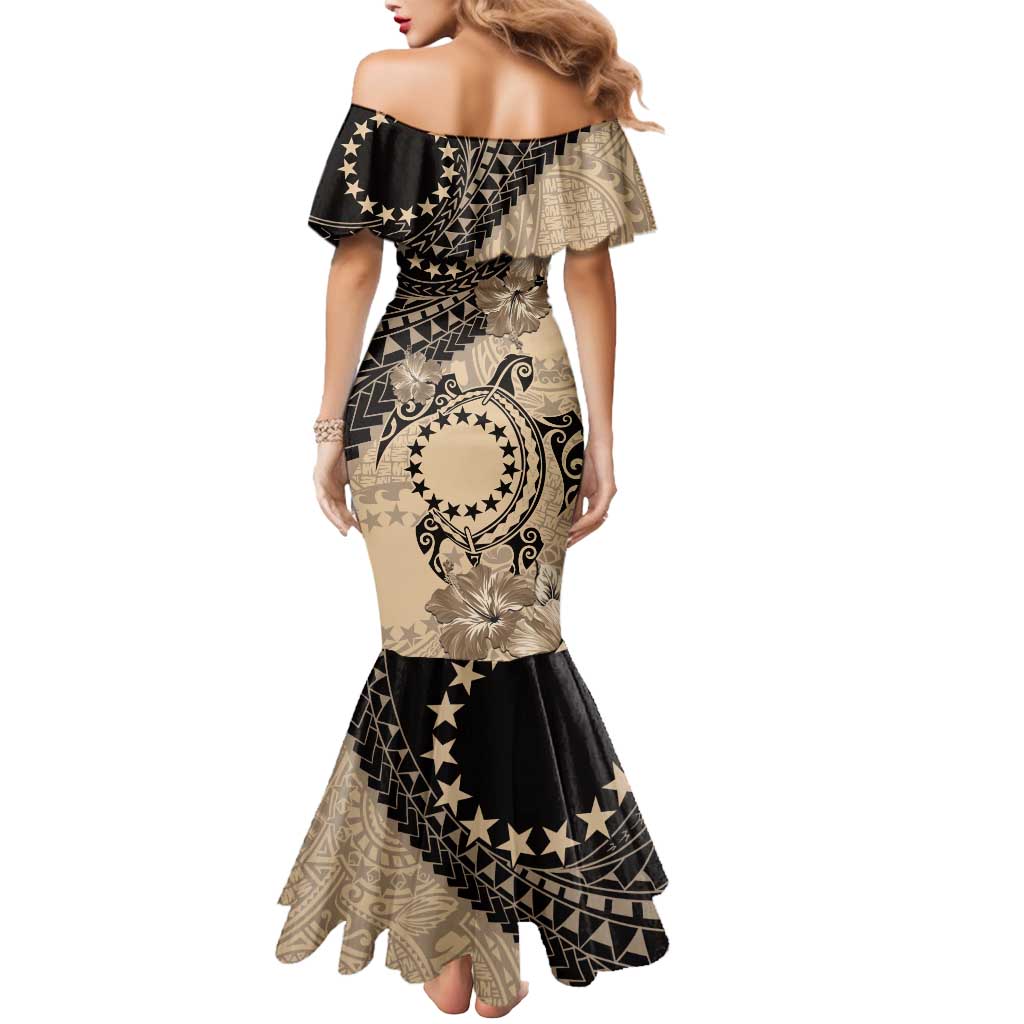 Cook Islands Turtle Mermaid Dress Stars and Hibiscus - Beige LT01 - Polynesian Pride