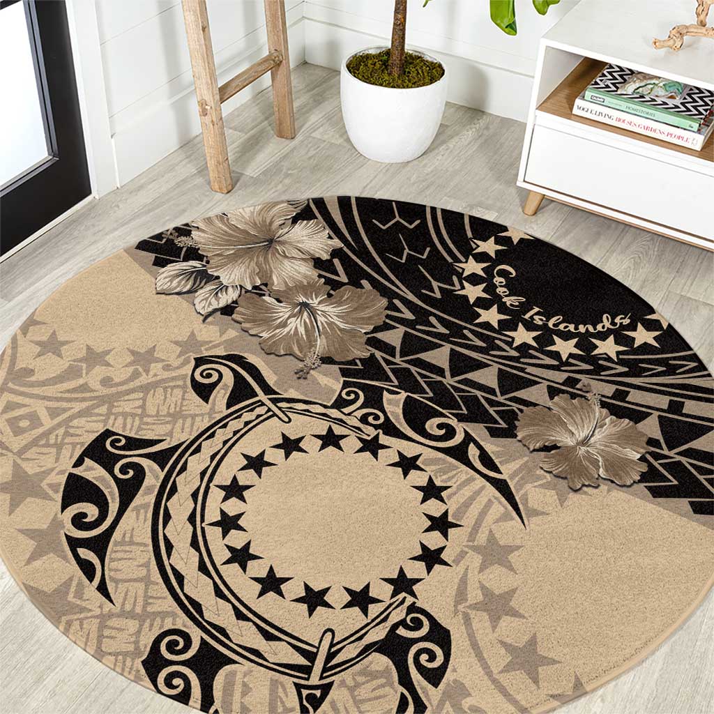Cook Islands Turtle Round Carpet Stars and Hibiscus - Beige LT01 Beige - Polynesian Pride