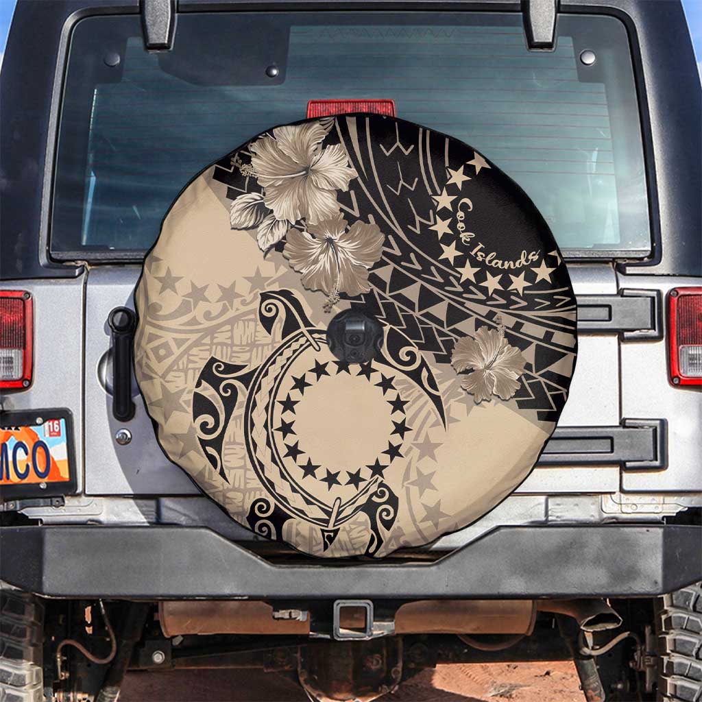 Cook Islands Turtle Spare Tire Cover Stars and Hibiscus - Beige