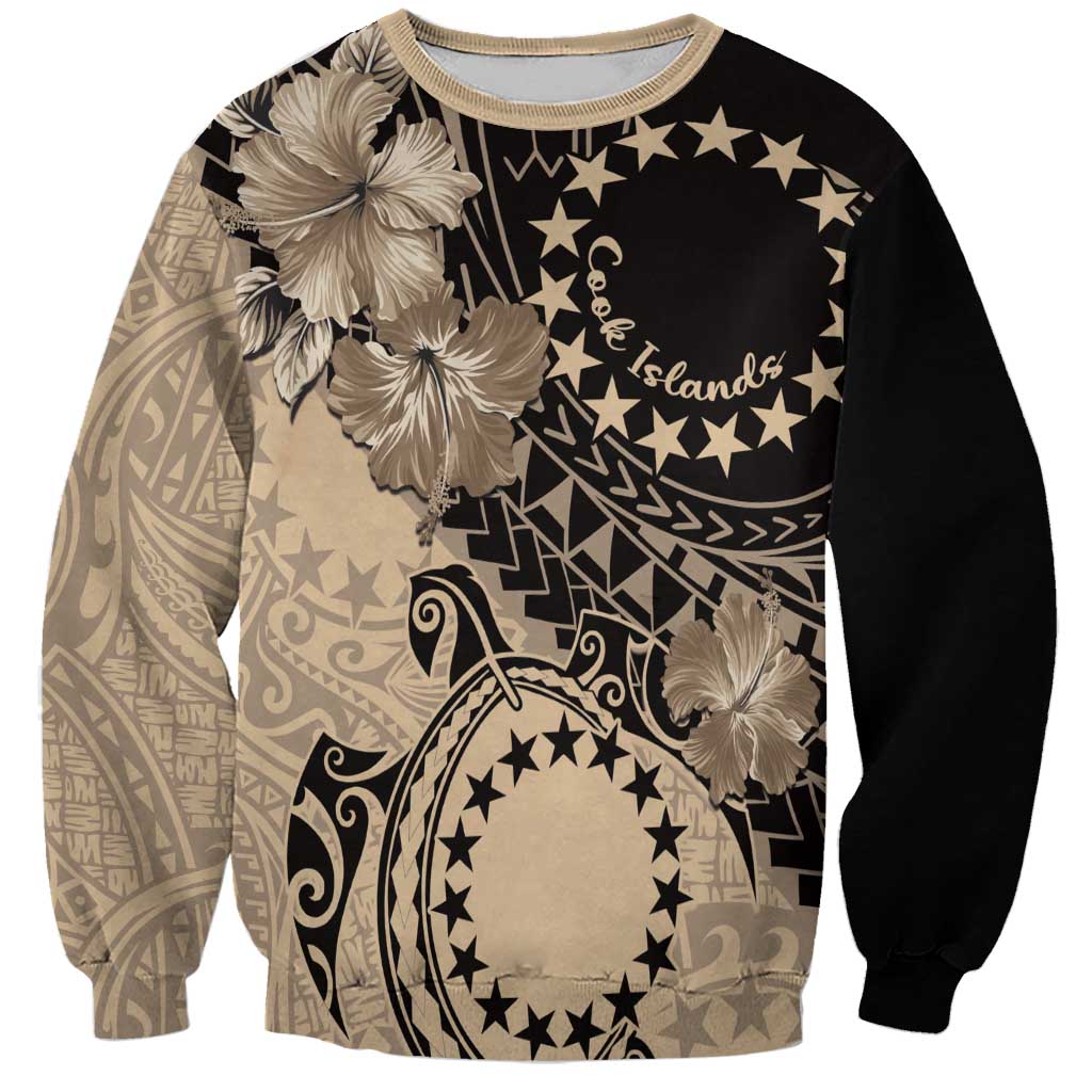Cook Islands Turtle Sweatshirt Stars and Hibiscus - Beige LT01 Unisex Beige - Polynesian Pride