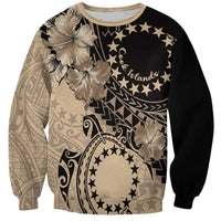 Cook Islands Turtle Sweatshirt Stars and Hibiscus - Beige LT01 Unisex Beige - Polynesian Pride