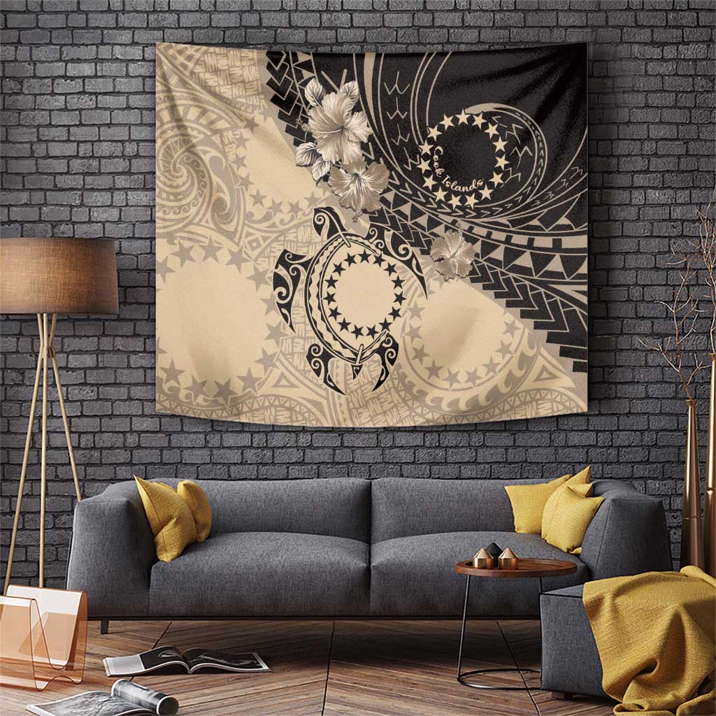 Cook Islands Turtle Tapestry Stars and Hibiscus - Beige LT01 Beige - Polynesian Pride