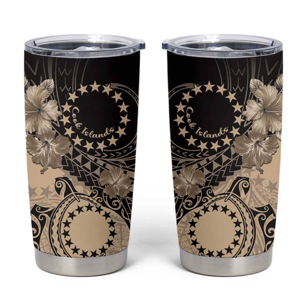 Cook Islands Turtle Tumbler Cup Stars and Hibiscus - Beige LT01 Beige - Polynesian Pride