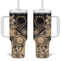 Cook Islands Turtle Tumbler With Handle Stars and Hibiscus - Beige LT01 One Size: 40 oz Beige - Polynesian Pride