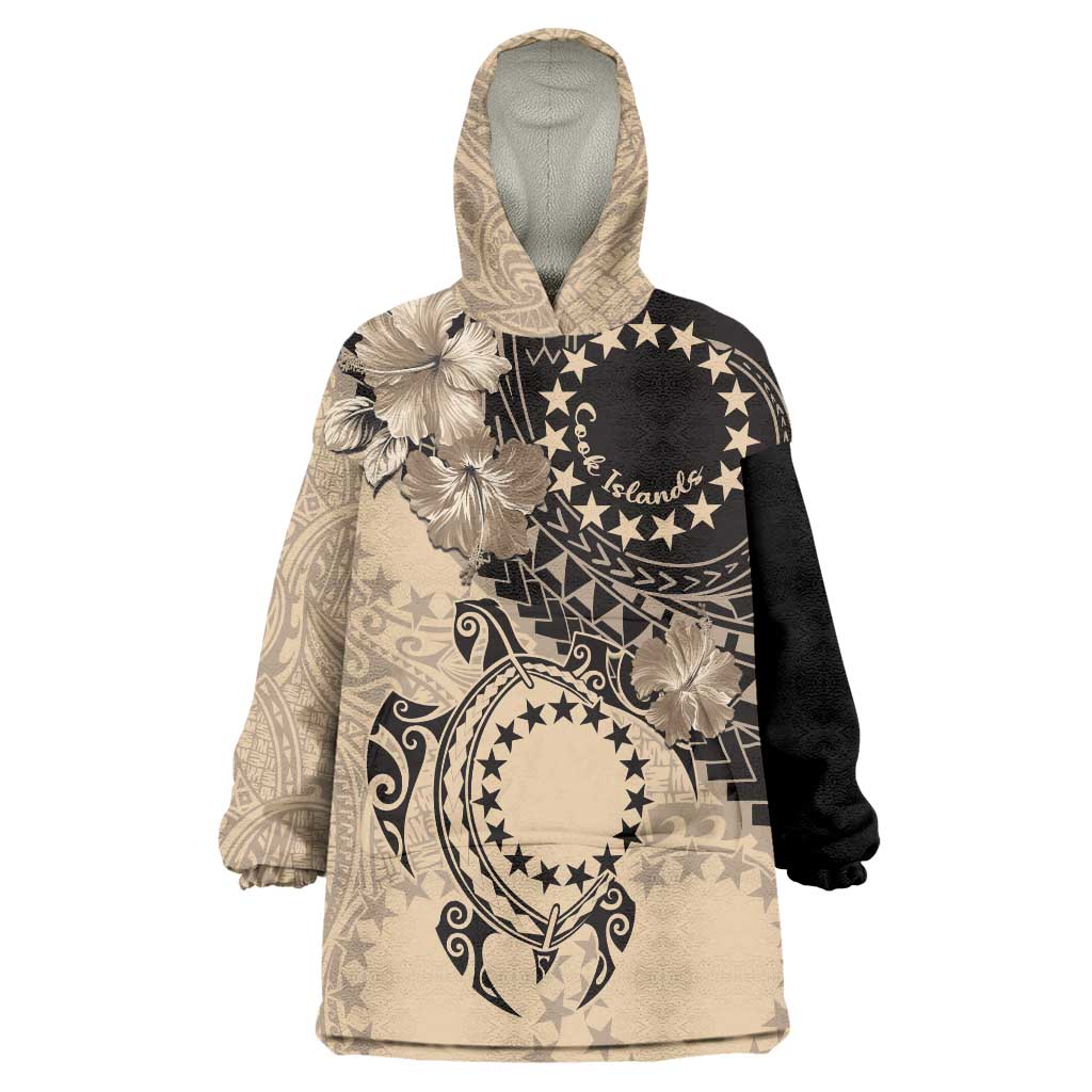 Cook Islands Turtle Wearable Blanket Hoodie Stars and Hibiscus - Beige LT01 One Size Beige - Polynesian Pride