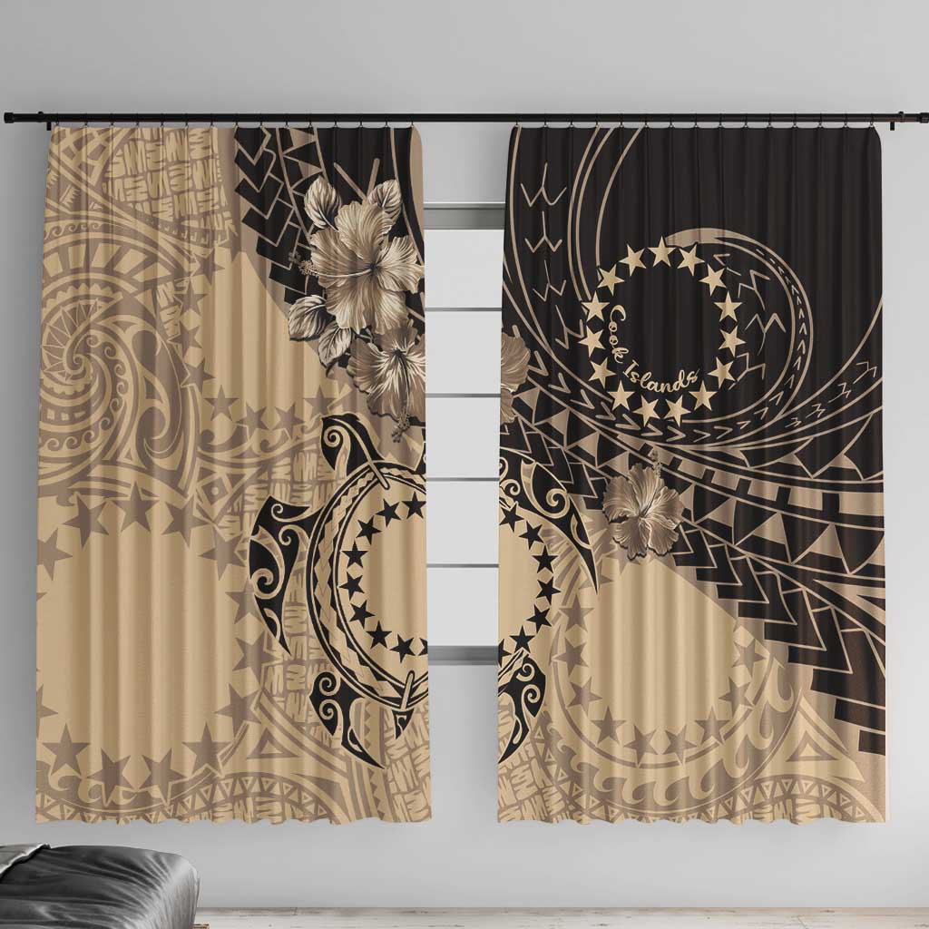 Cook Islands Turtle Window Curtain Stars and Hibiscus - Beige LT01 With Hooks Beige - Polynesian Pride