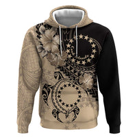 Cook Islands Turtle Zip Hoodie Stars and Hibiscus - Beige LT01 Pullover Hoodie Beige - Polynesian Pride