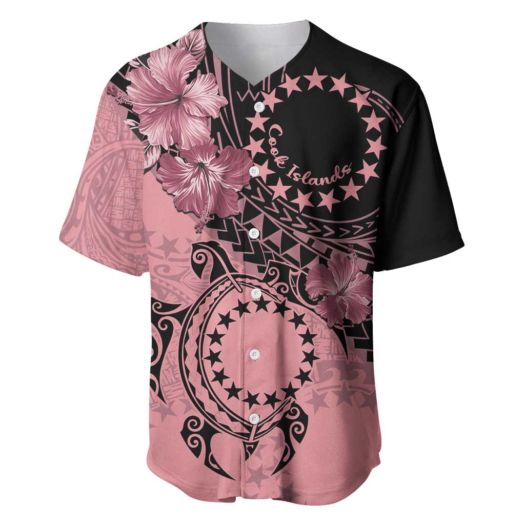 Cook Islands Turtle Baseball Jersey Stars and Hibiscus - Pink LT01 Pink - Polynesian Pride