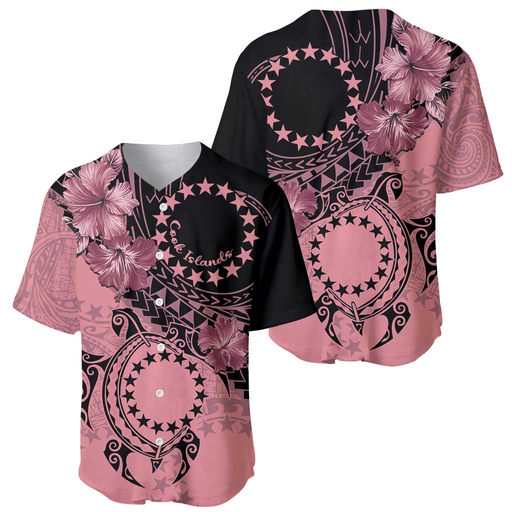 Cook Islands Turtle Baseball Jersey Stars and Hibiscus - Pink LT01 - Polynesian Pride