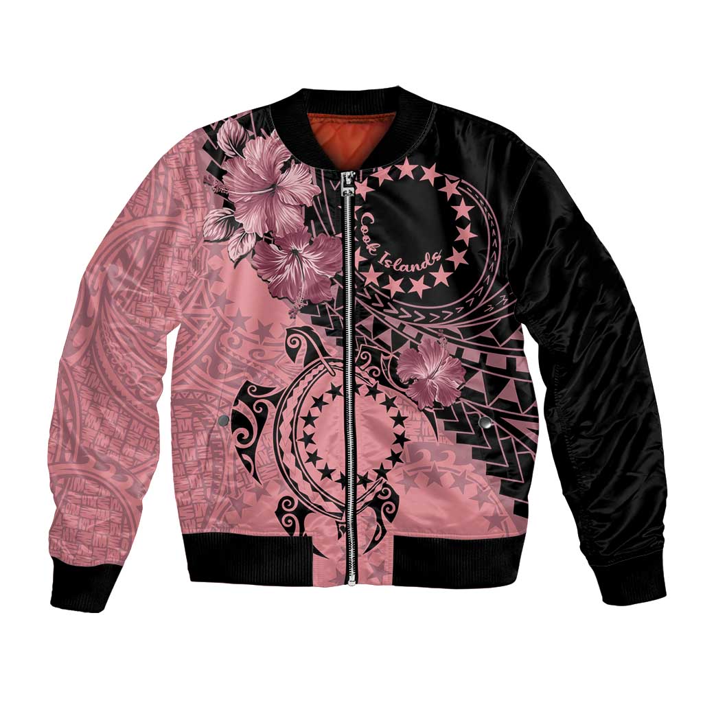 Cook Islands Turtle Bomber Jacket Stars and Hibiscus - Pink LT01 Unisex Pink - Polynesian Pride
