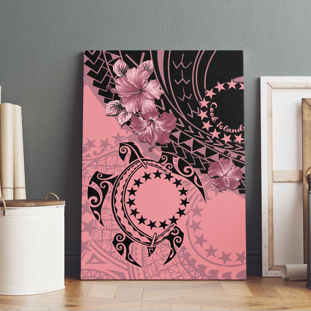 Cook Islands Turtle Canvas Wall Art Stars and Hibiscus - Pink LT01 - Polynesian Pride