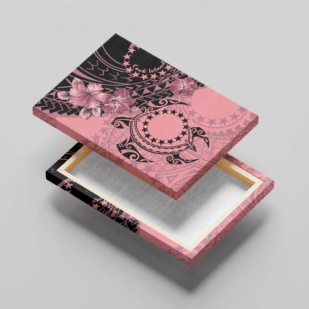 Cook Islands Turtle Canvas Wall Art Stars and Hibiscus - Pink LT01 - Polynesian Pride