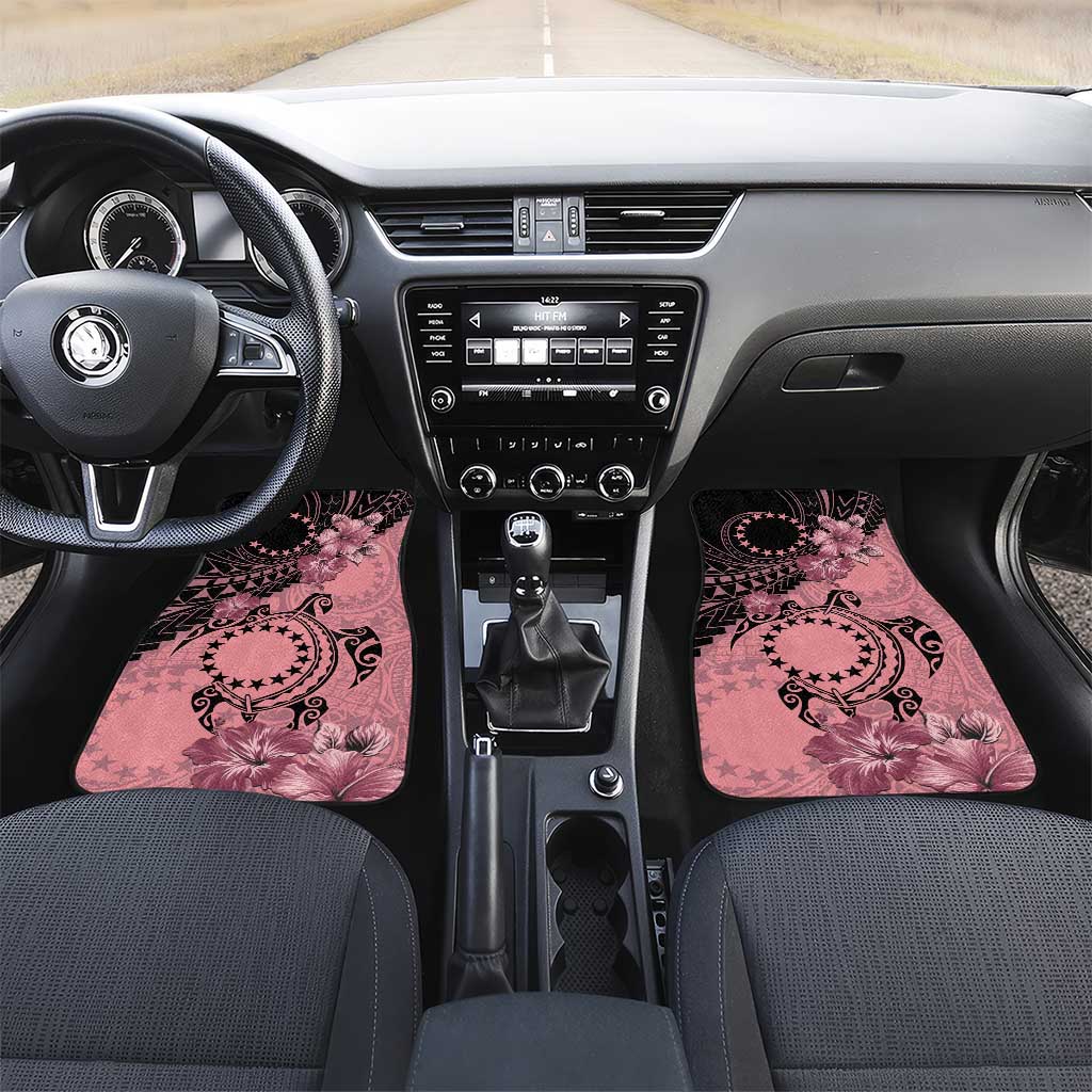 Cook Islands Turtle Car Mats Stars and Hibiscus - Pink LT01 Set 2pcs - Front Pink - Polynesian Pride