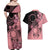 Cook Islands Turtle Couples Matching Off Shoulder Maxi Dress and Hawaiian Shirt Stars and Hibiscus - Pink