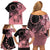 Cook Islands Turtle Family Matching Off Shoulder Short Dress and Hawaiian Shirt Stars and Hibiscus - Pink