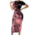 Cook Islands Turtle Family Matching Short Sleeve Bodycon Dress and Hawaiian Shirt Stars and Hibiscus - Pink