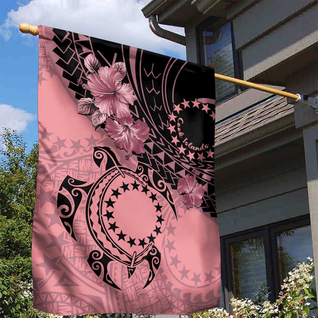 Cook Islands Turtle Garden Flag Stars and Hibiscus - Pink LT01 - Polynesian Pride