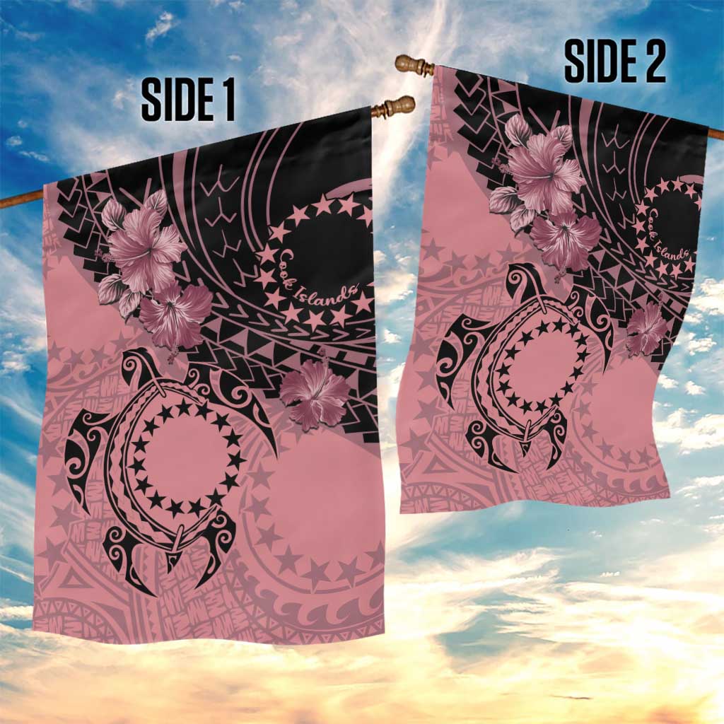 Cook Islands Turtle Garden Flag Stars and Hibiscus - Pink LT01 - Polynesian Pride