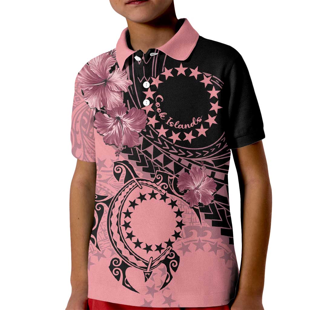 Cook Islands Turtle Kid Polo Shirt Stars and Hibiscus - Pink LT01 Kid Pink - Polynesian Pride