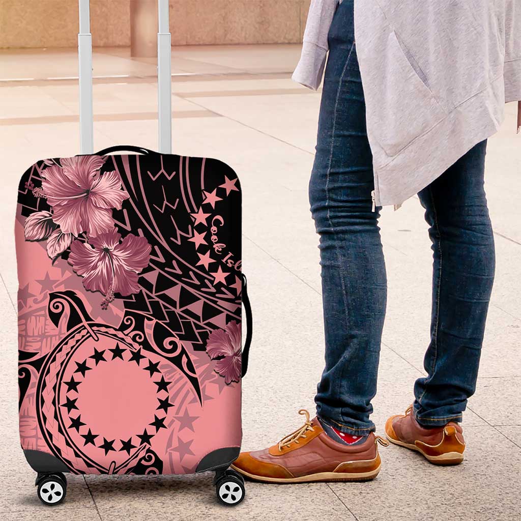 Cook Islands Turtle Luggage Cover Stars and Hibiscus - Pink LT01 Pink - Polynesian Pride