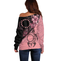 Cook Islands Turtle Off Shoulder Sweater Stars and Hibiscus - Pink LT01 - Polynesian Pride