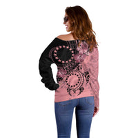 Cook Islands Turtle Off Shoulder Sweater Stars and Hibiscus - Pink LT01 - Polynesian Pride